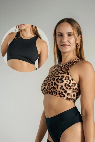Double-sided Pole Dance Top Black/Leopard