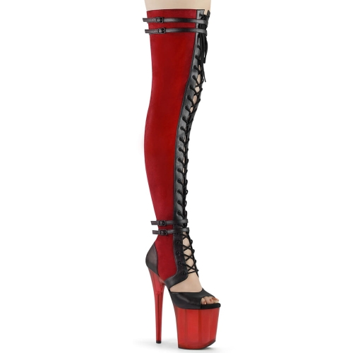FLAMINGO-3027 Red Faux Suede-Blk Faux Leather/Frosted Red