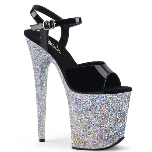 FLAMINGO-809LG Blk Pat/Slv Multi Glitter