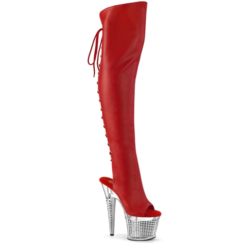 SPECTATOR-3019 Red Faux Leather/Clr-Slv Chrome